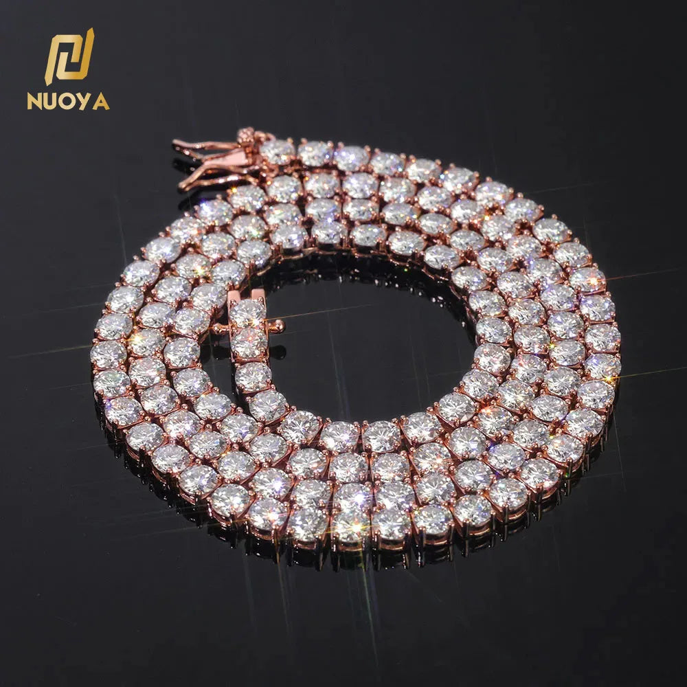 NUOYA Hip Hop Jewelry 925 Silver VVS Moissanite Tennis Chain Necklace