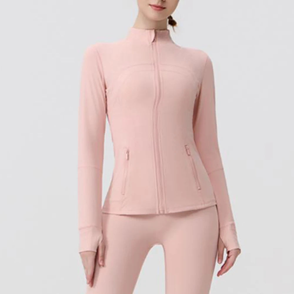 Lightweight Women’s Yoga Jacket Full Zip Gold Zipper Gym Fitness Top