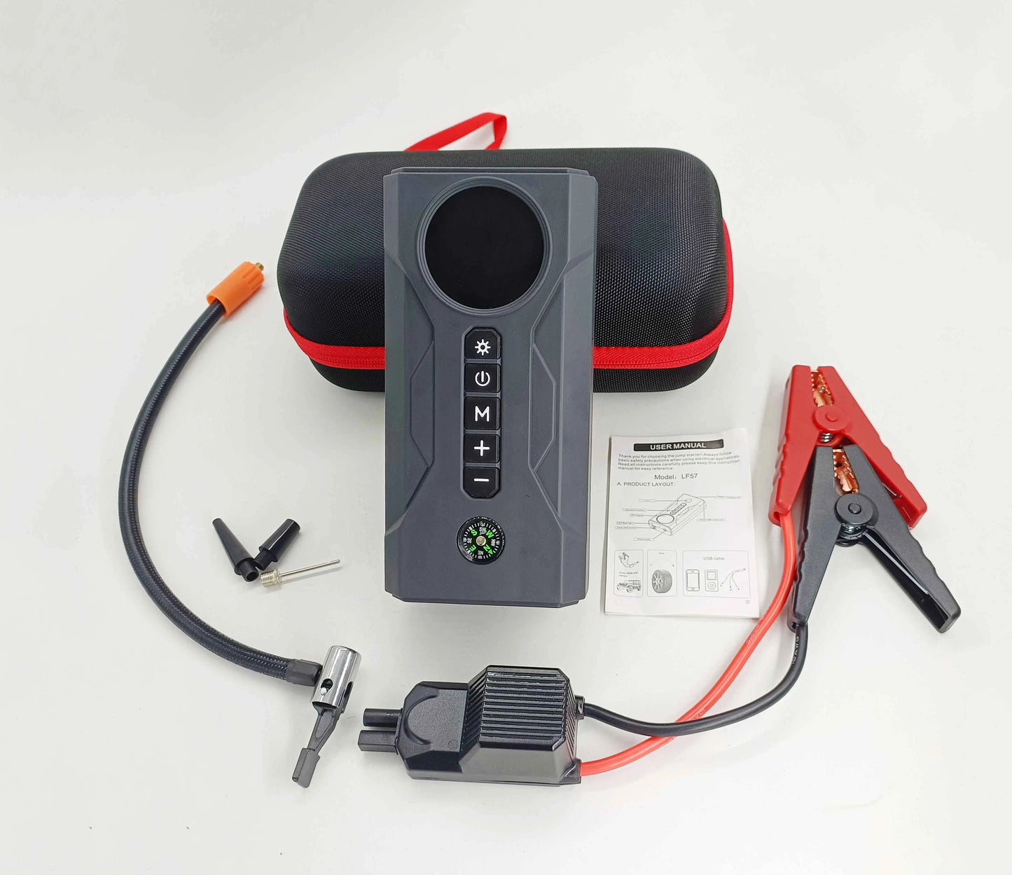 JINYAOE Jump Starter Air Compressor 16000mAh - 2000A LCD Emergency Power Solution