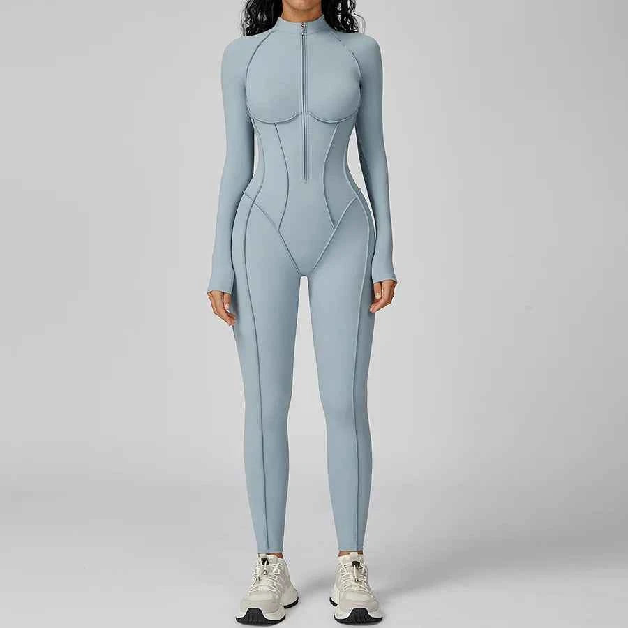 Women’s Seamless Long Sleeve Zipper Yoga Jumpsuit Slim Fit Outfit
