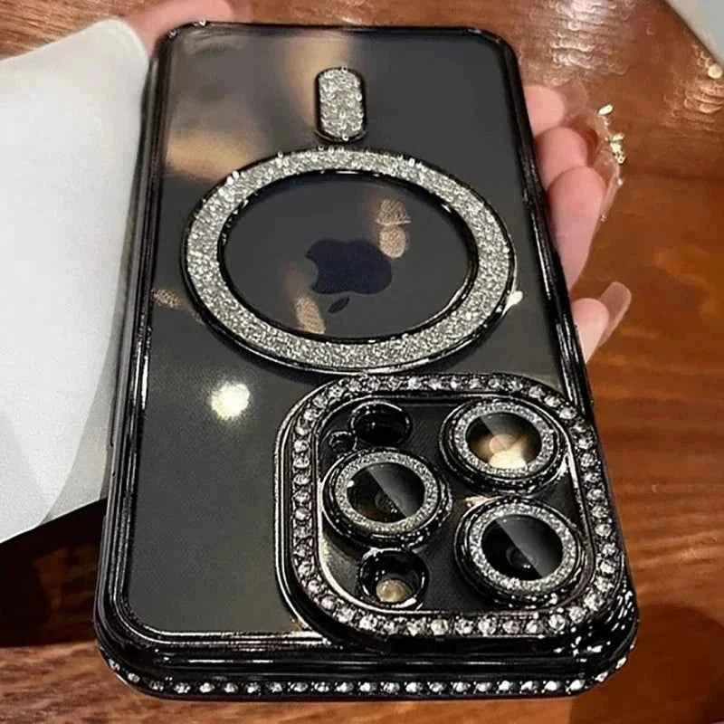 Luxury Diamond Glitter MagSafe Clear Case – Magnetic Wireless Charging Cover