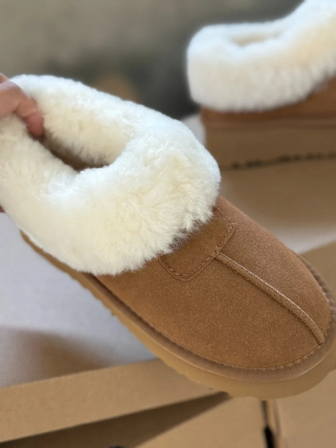 Women’s Mini Winter Snow Boots Genuine Leather Wool Fur Warm Slippers