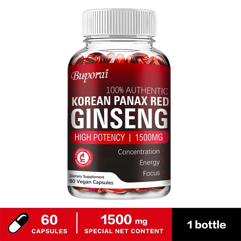 Korean Red Panax Ginseng Capsules - Increases Energy, Mood, Stamina & Performance Supports Mental HealthSupplements