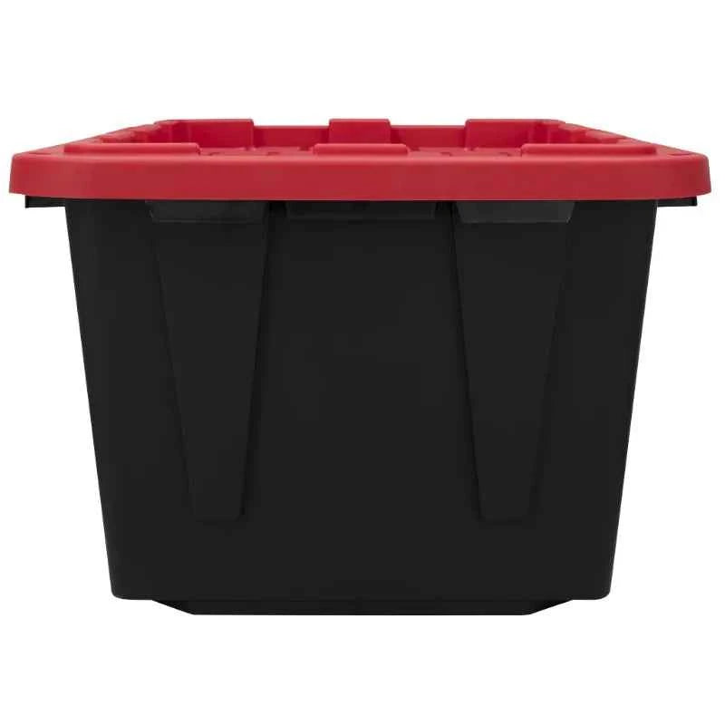 6 Pack Hyper Tough Large Storage Bin 27 Gallon Plastic Container with Snap-On Lid in Black and Red
