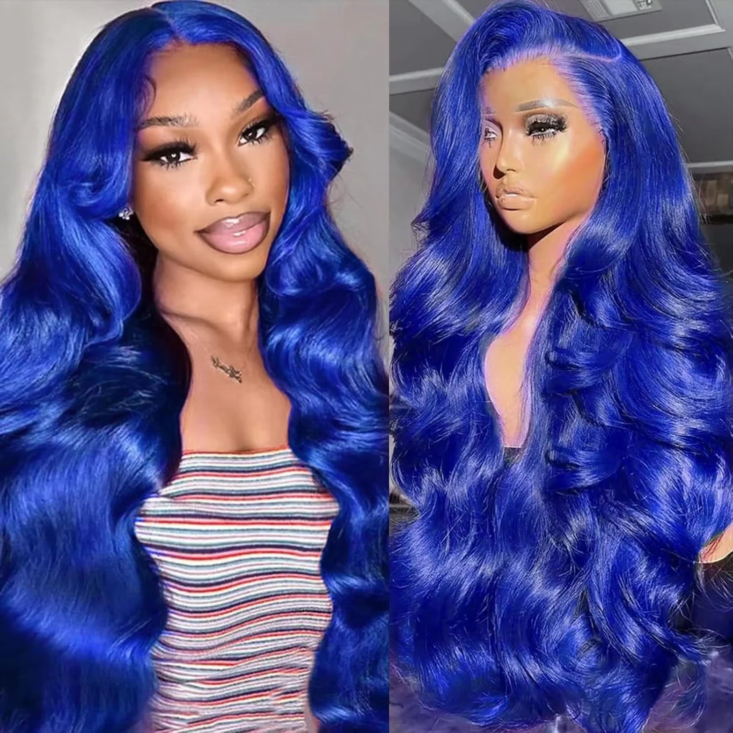 Straight Dark Blue Brazilian 13x4 HD Lace Frontal Wig - Glueless, 30-34"
