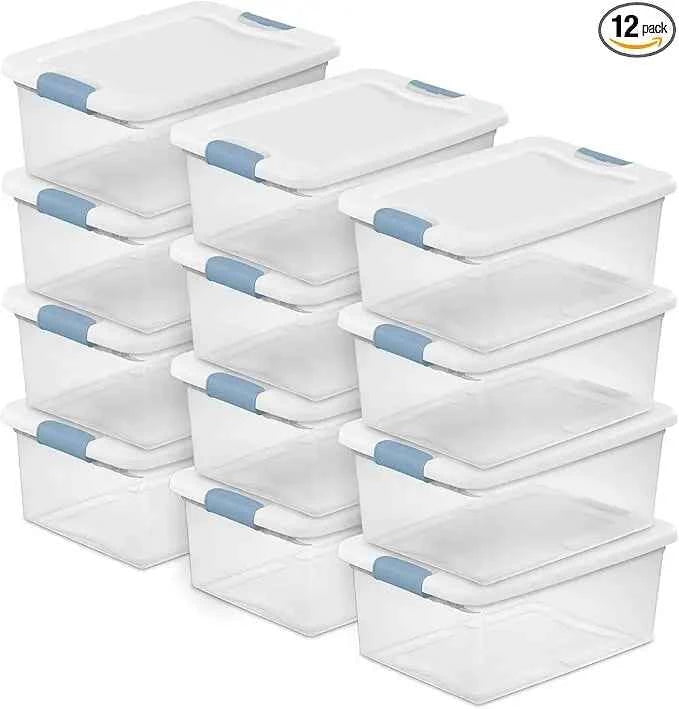 12-Pack Latching Box, Under Bed Storage Bins with Lids, Clear Plastic, 15 Quart - Heavy-Duty Organizing Containers for Close
