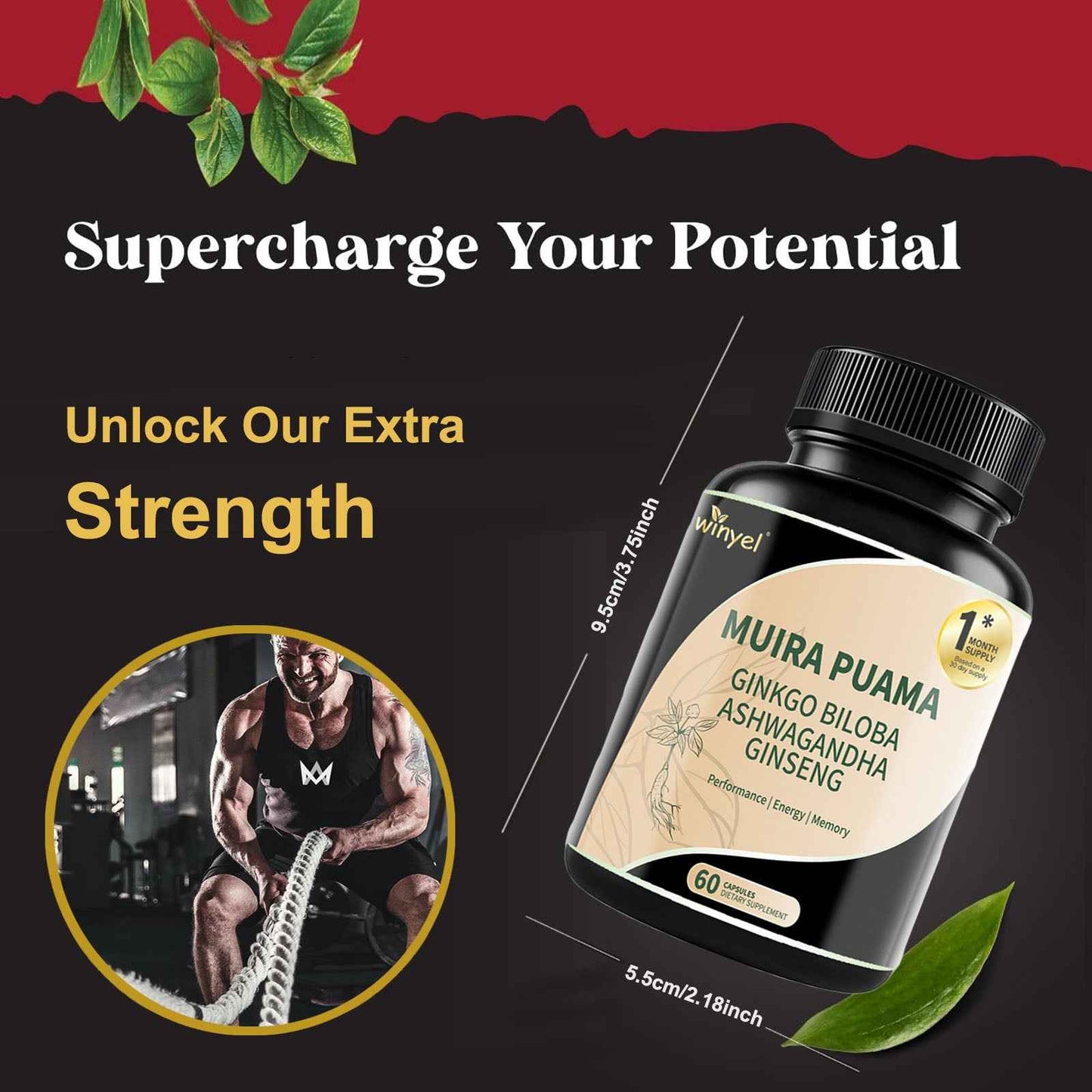 Herbal Energy & Wellness Blend – Muira Puama, Ginseng, Ashwagandha, Ginkgo & Tribulus  60 Capsules