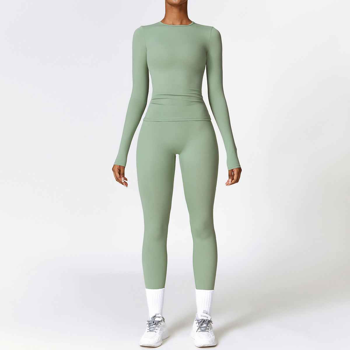 Women’s Brushed Yoga Set – Quick‑Dry Tight‑Fit Long Sleeve Top & High‑Waist Leggings