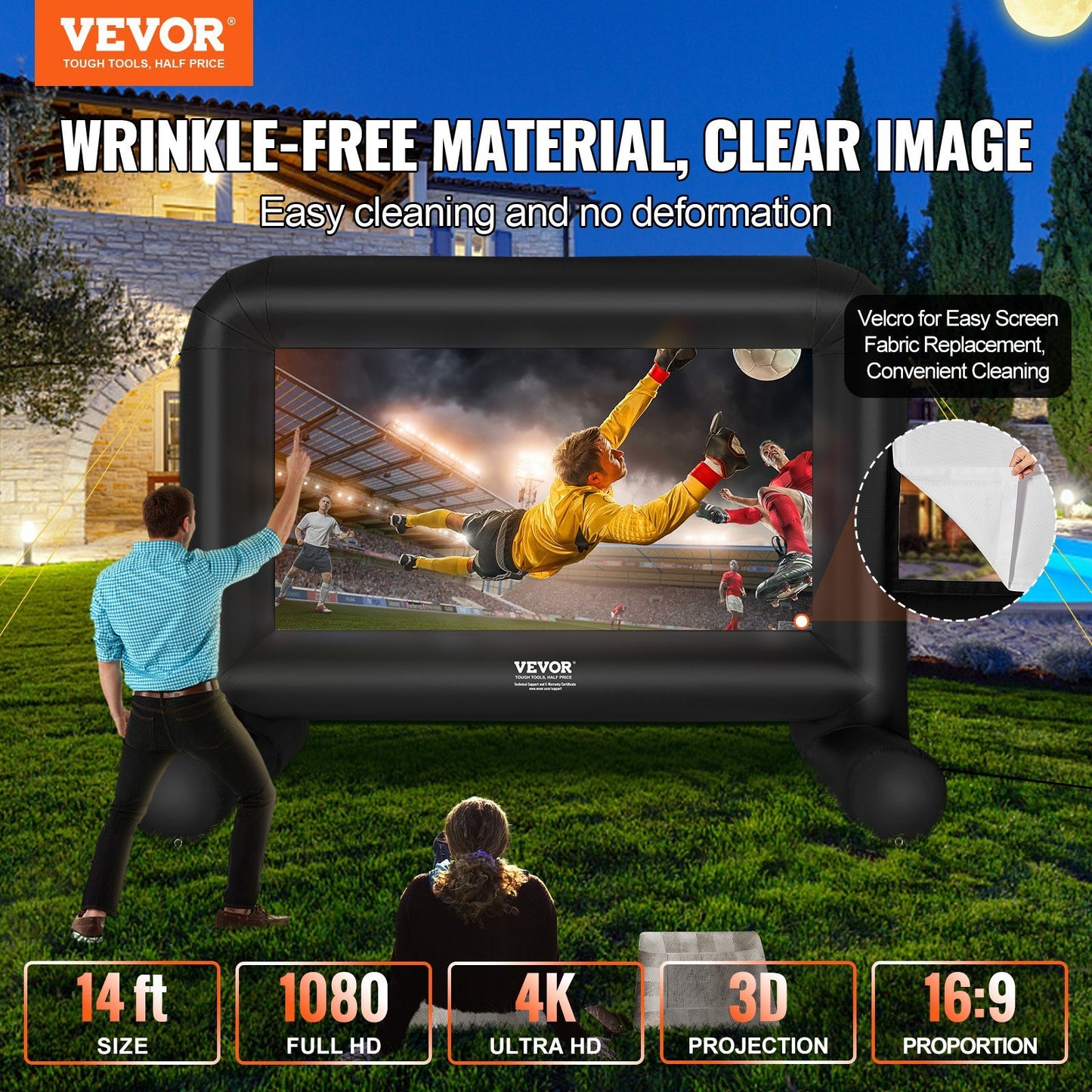 VEVOR 14FT Inflatable Movie Screen for Outdoor Projector with Blower and Carry Bag