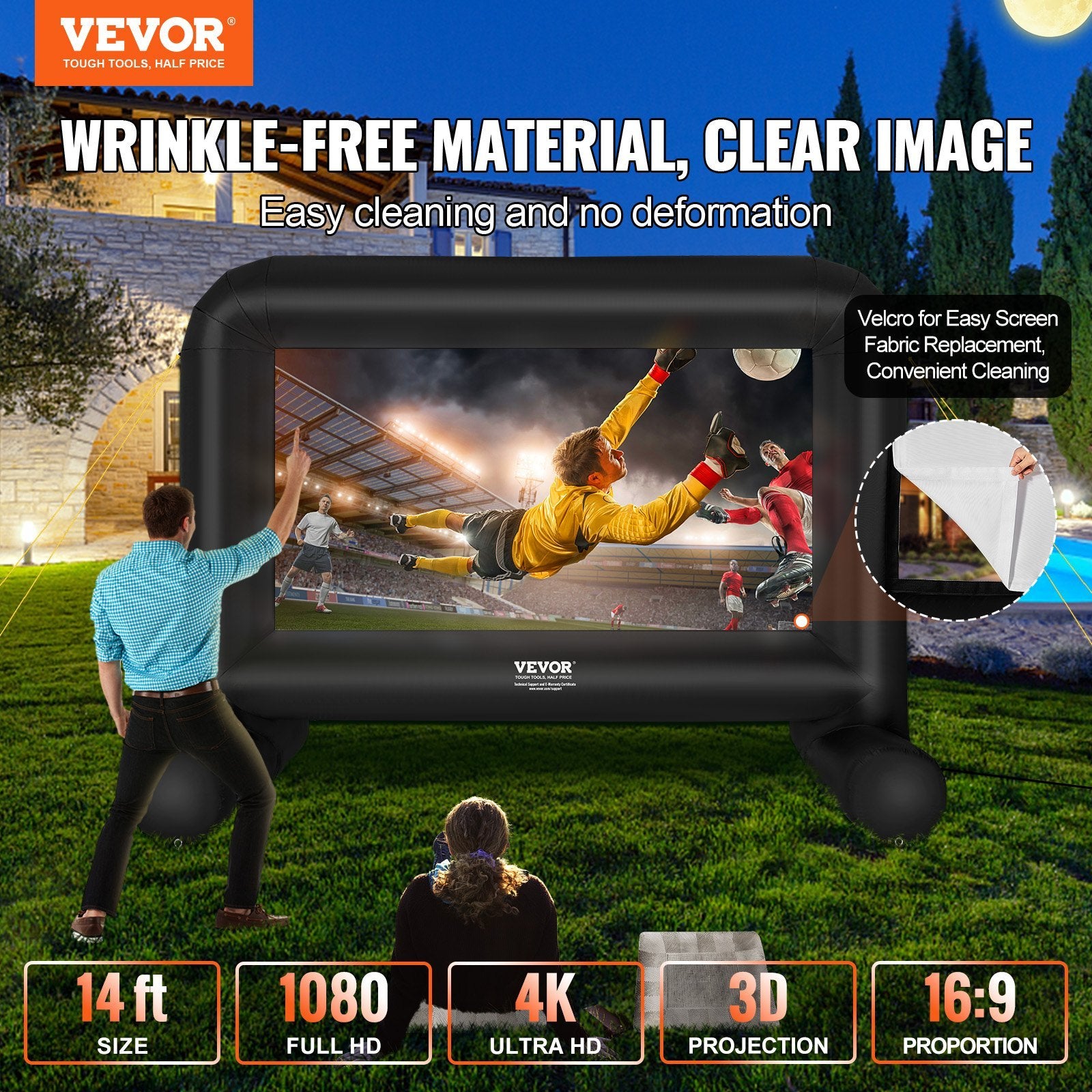 VEVOR 14FT Inflatable Movie Screen for Outdoor Projector with Blower and Carry Bag