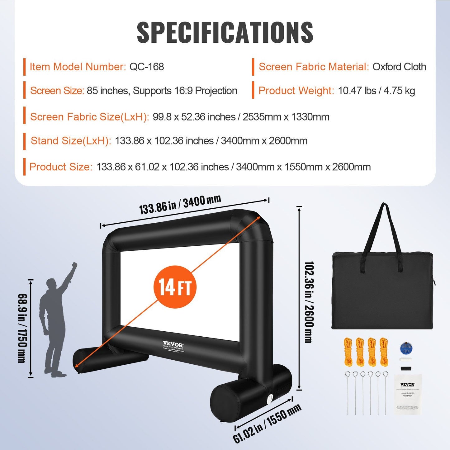 VEVOR 14FT Inflatable Movie Screen for Outdoor Projector with Blower and Carry Bag