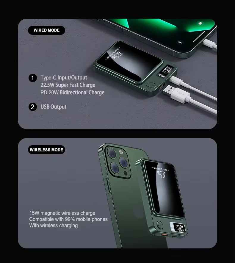 30000mAh Magnetic Power Bank with 22.5W Fast Charging & 15W Wireless Output