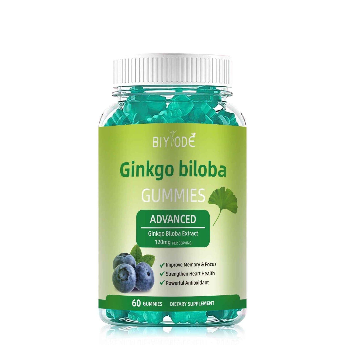 Ginkgo Biloba Gummies for Adults with 120mg Extract per Serving – 60 Gummies
