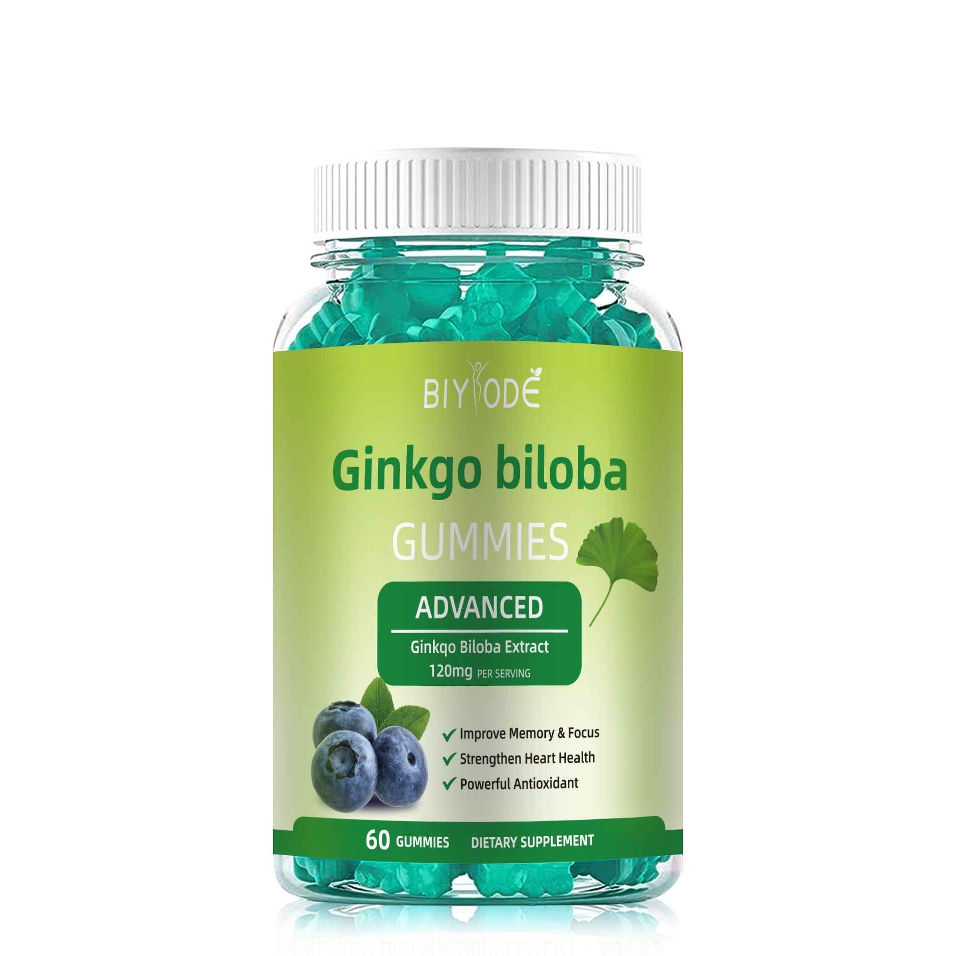 Ginkgo Biloba Gummies for Adults with 120mg Extract per Serving – 60 Gummies