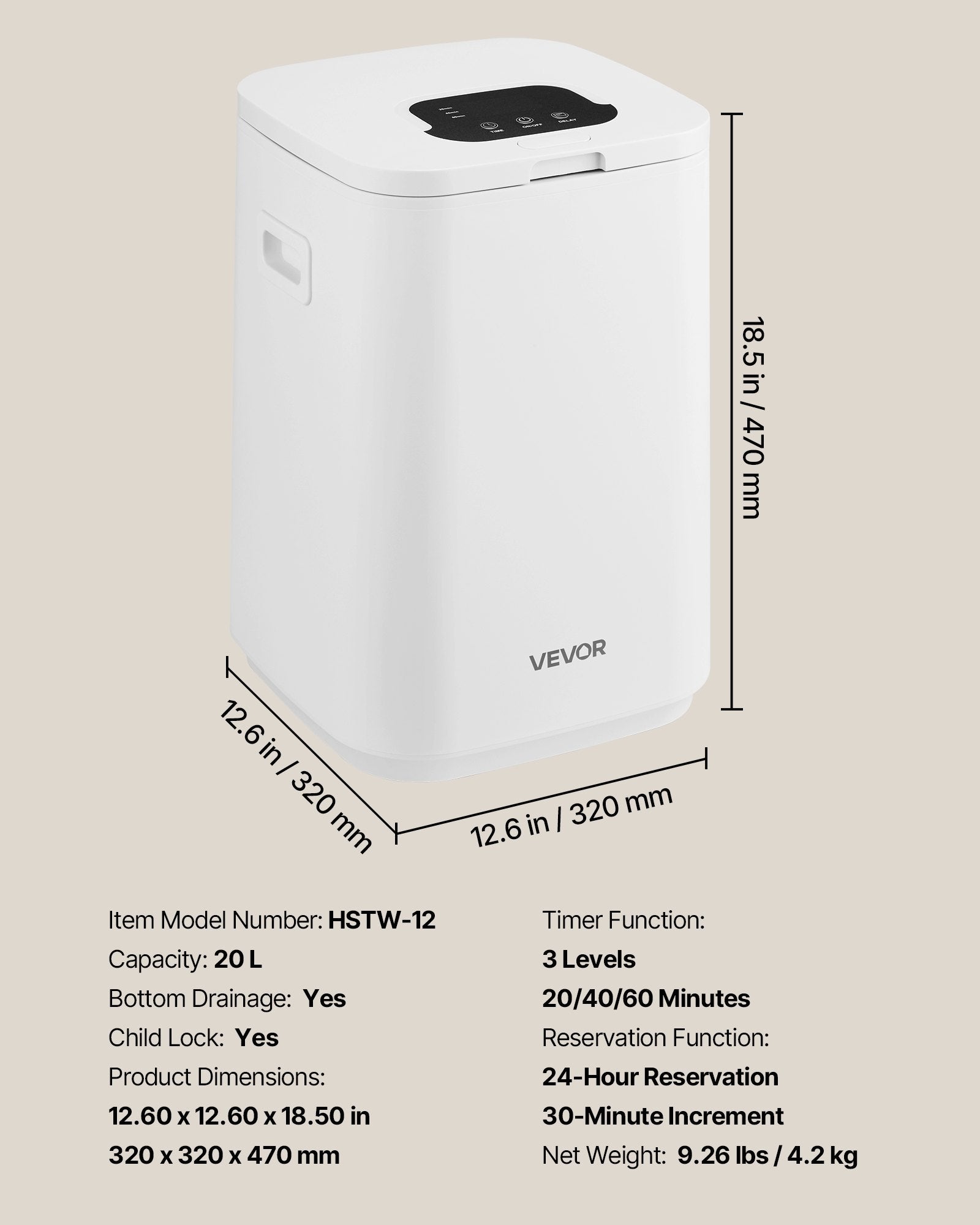 20L Towel Warmer Bucket w/ Timer, Child Lock, Auto Off & LED Display for Spa