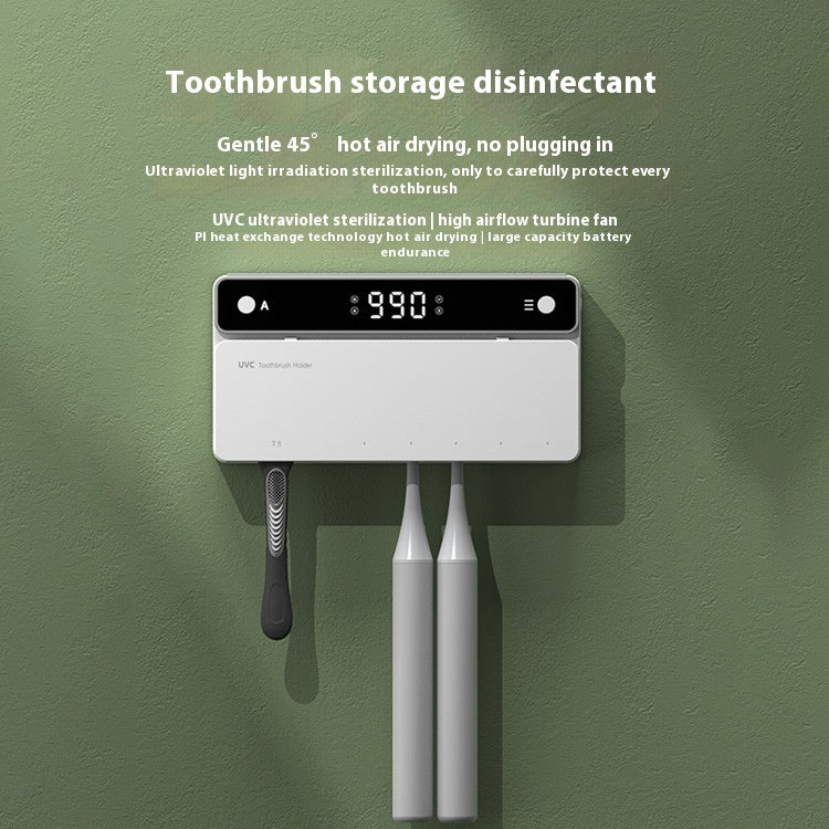 UV Toothbrush Sterilizer with Auto Drying – Wall-Mounted, USB Rechargeable, 99.99% Bacteria Elimination