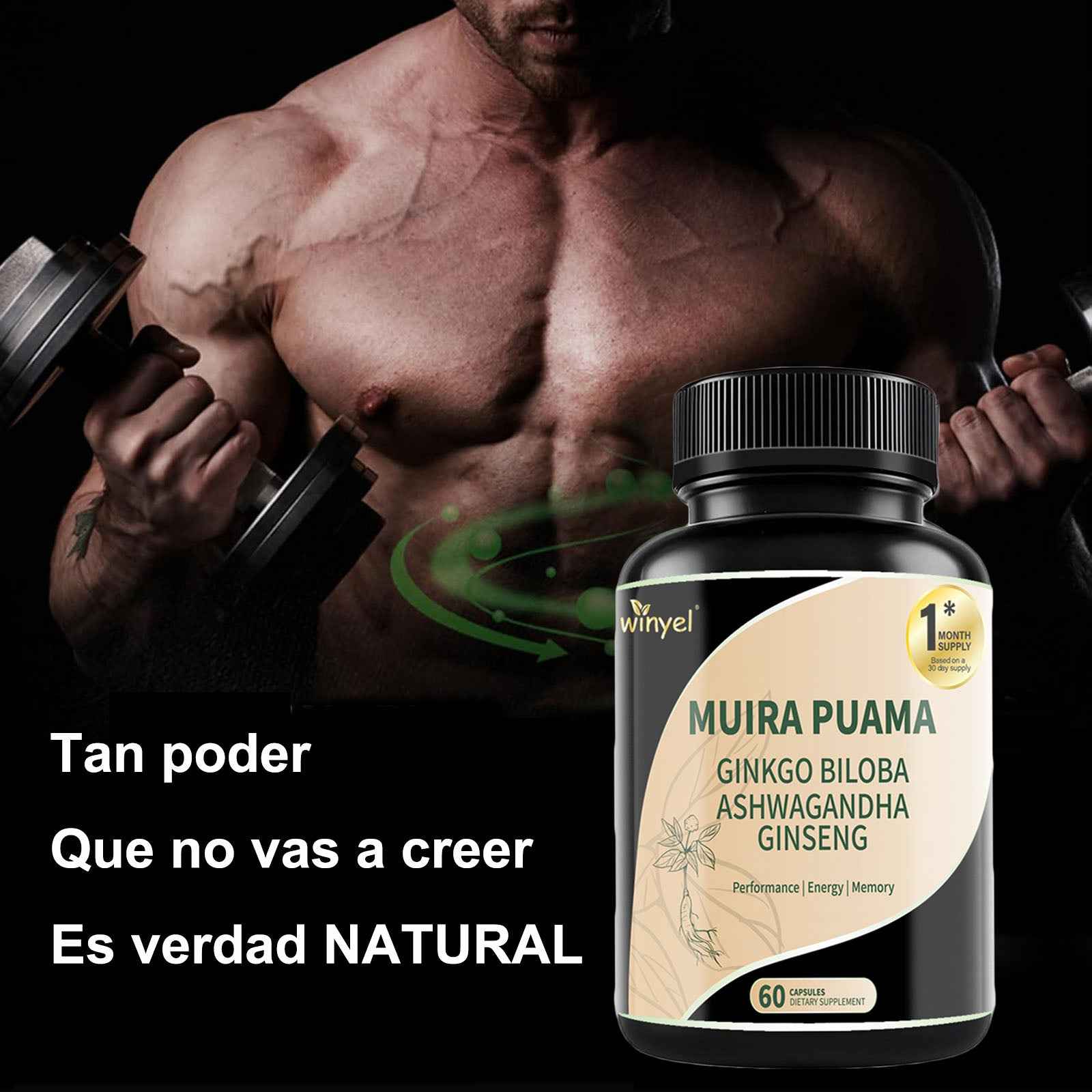 Herbal Energy & Wellness Blend – Muira Puama, Ginseng, Ashwagandha, Ginkgo & Tribulus  60 Capsules