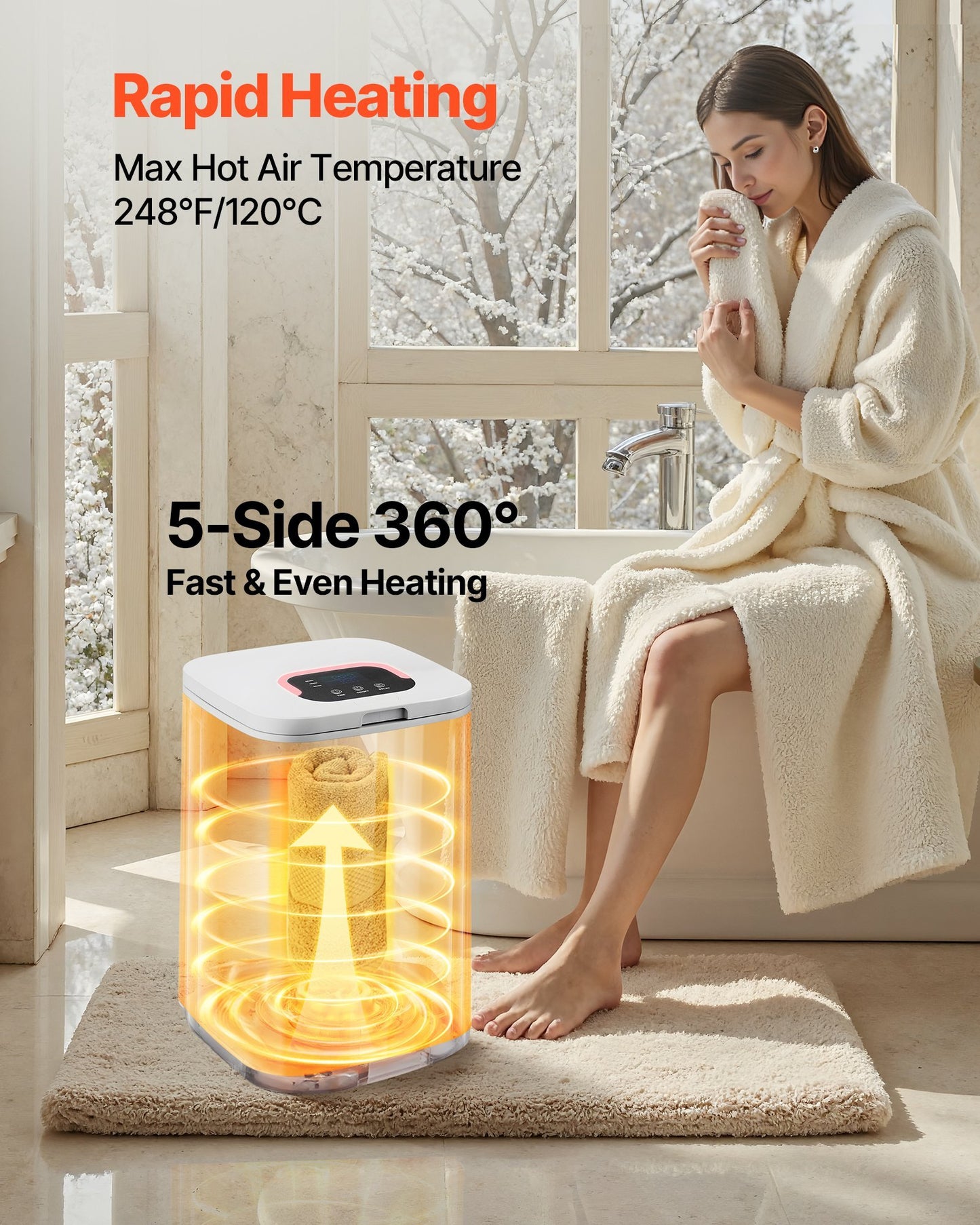 20L Towel Warmer Bucket w/ Timer, Child Lock, Auto Off & LED Display for Spa