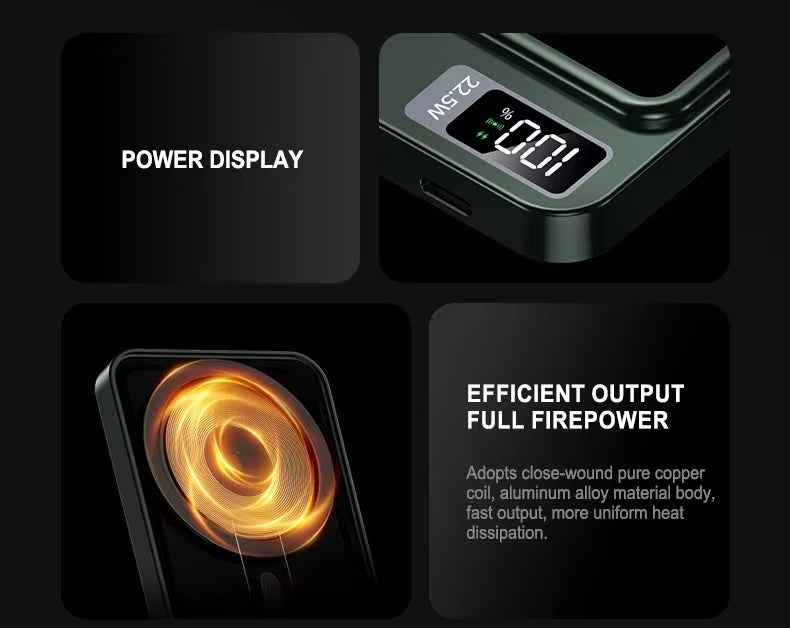 30000mAh Magnetic Power Bank with 22.5W Fast Charging & 15W Wireless Output
