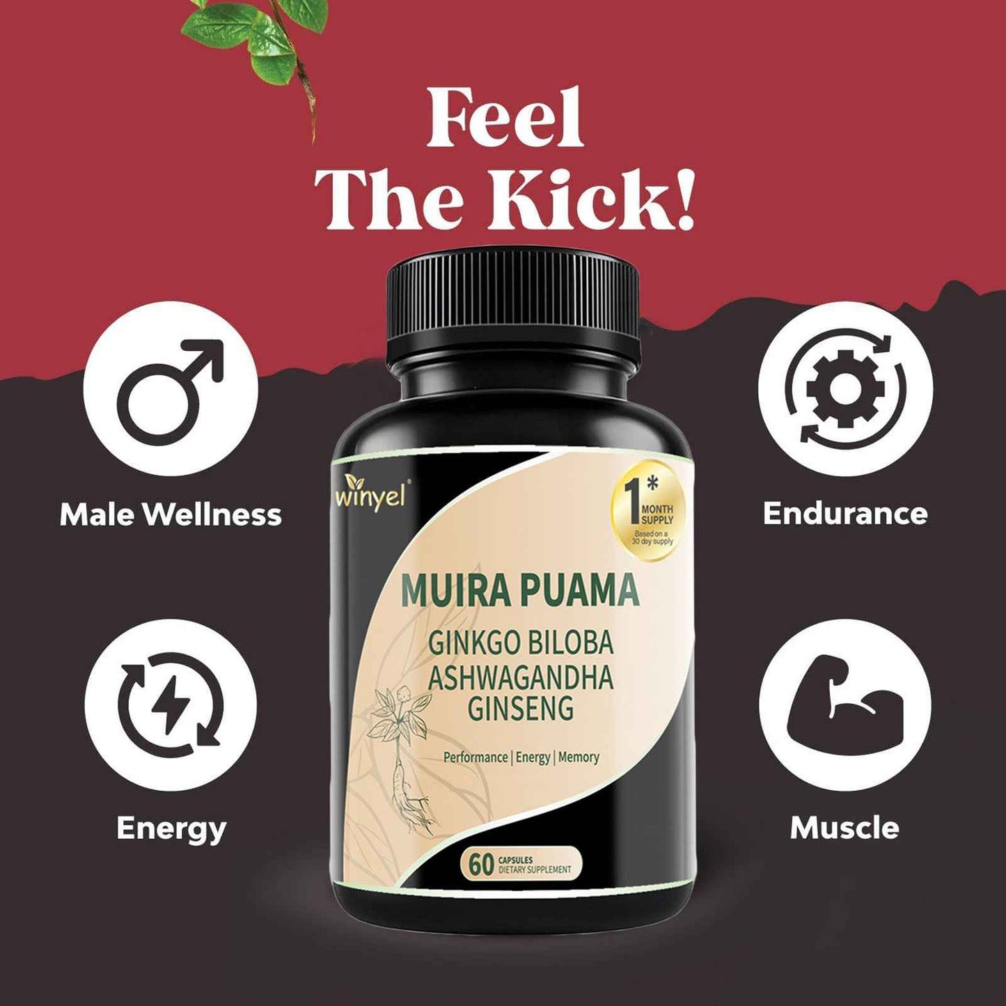 Herbal Energy & Wellness Blend – Muira Puama, Ginseng, Ashwagandha, Ginkgo & Tribulus  60 Capsules