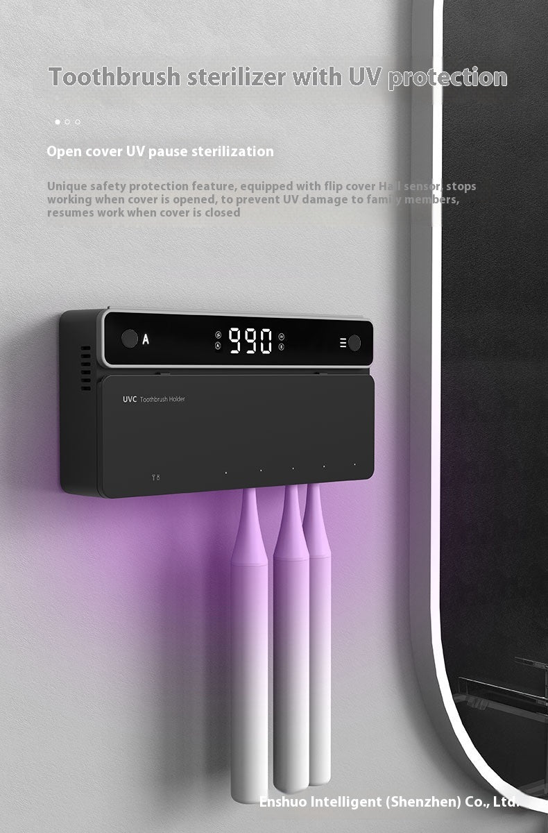 UV Toothbrush Sterilizer with Auto Drying – Wall-Mounted, USB Rechargeable, 99.99% Bacteria Elimination