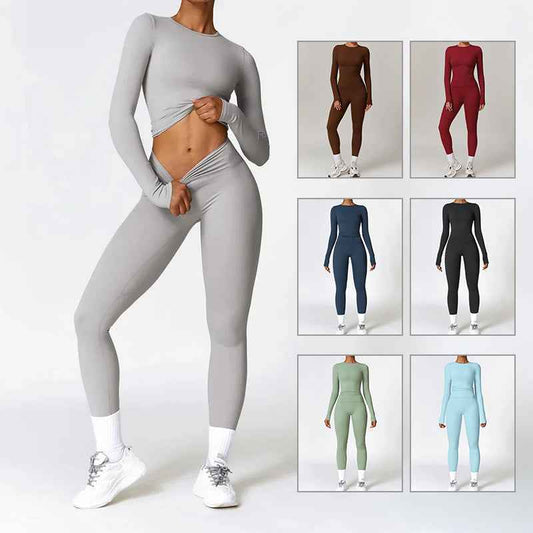Women’s Brushed Yoga Set – Quick‑Dry Tight‑Fit Long Sleeve Top & High‑Waist Leggings