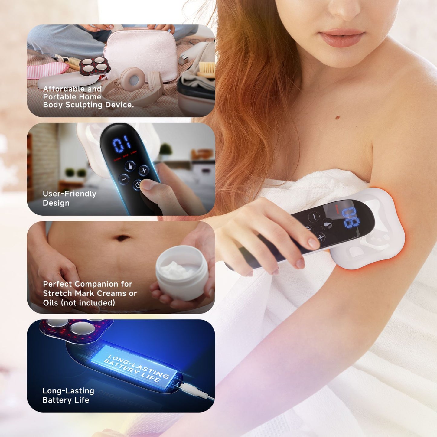 GlowSculpt Portable Body Contouring Device - Rechargeable, Cream-Compatible, Crash-Free Design