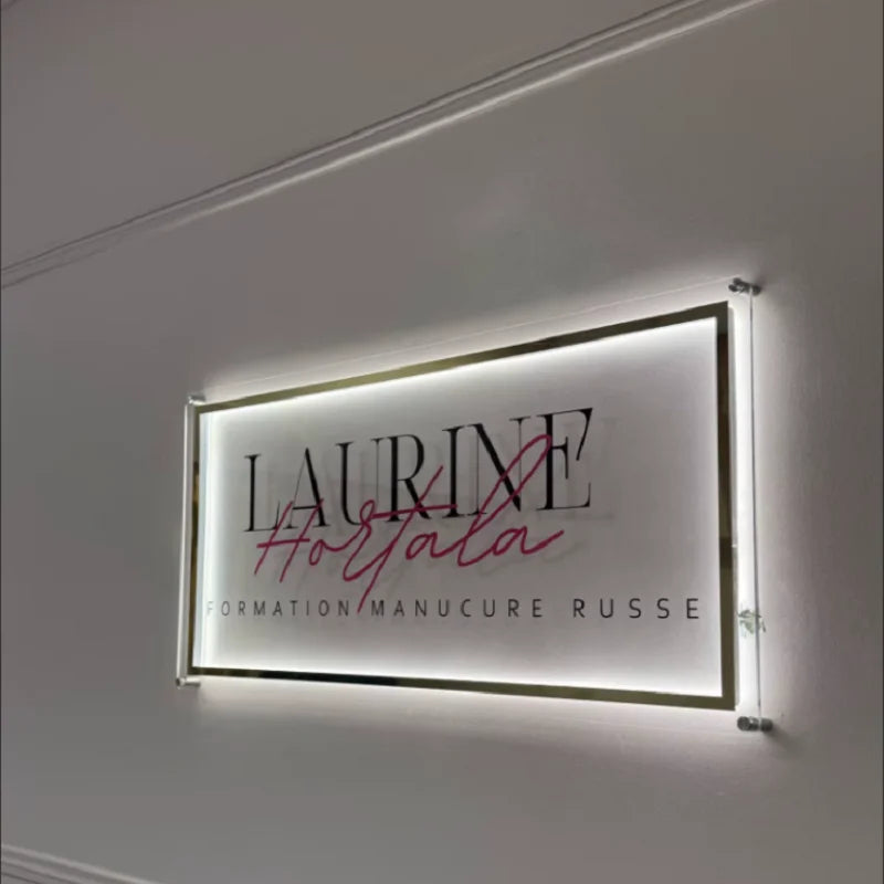 Business Neon Lights Mirror Logo Sign - Custom Neon Business Sign for Hair Studio, Acrylic 3D Custom Plaques, Office Door and Wall Decoration