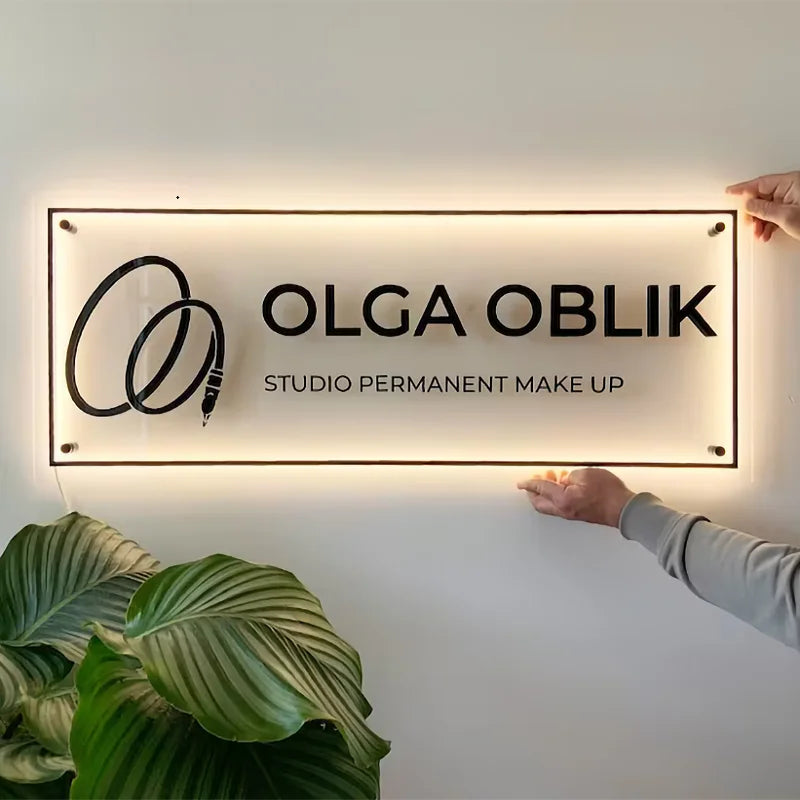 Business Neon Lights Mirror Logo Sign - Custom Neon Business Sign for Hair Studio, Acrylic 3D Custom Plaques, Office Door and Wall Decoration