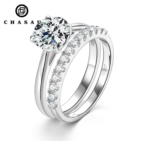 Silver 925 Solitaire Engagement Wedding Rings Stackable Eternity Bands 2 Carat All Moissanite Ring Bridal Sets for Women