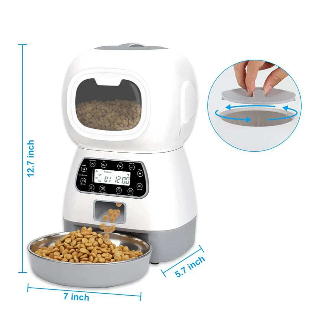 3.5L Smart Automatic Pet Feeder - Stainless Steel Bowl with Auto Timer for Dogs and Cats