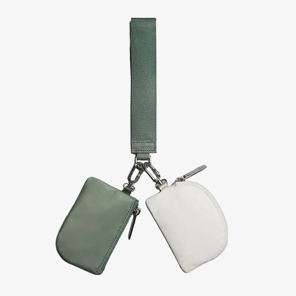 Keychain Bag Wristlet Coin Pouch Portable Simple Open Closure Storage Bag Handbag Nylon with Gold Strap