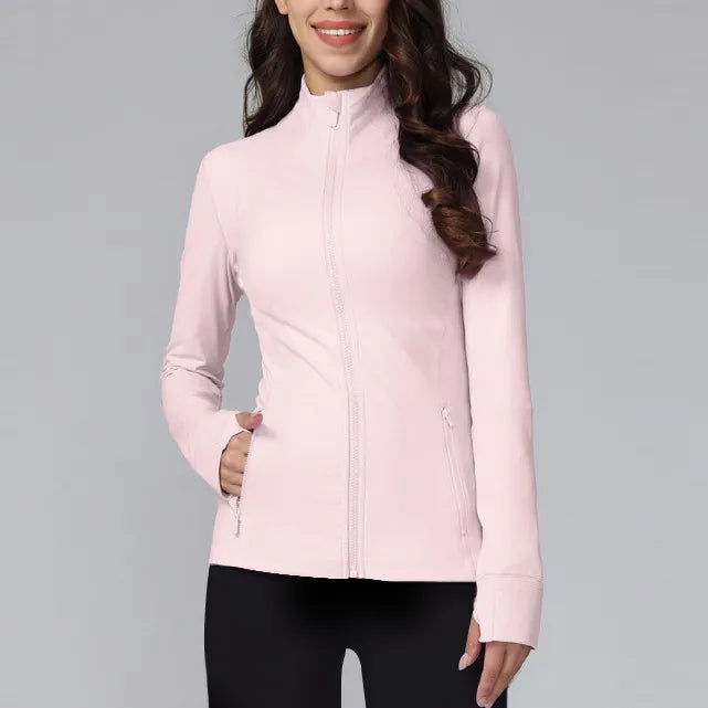 Lightweight Women’s Yoga Jacket Full Zip Gold Zipper Gym Fitness Top