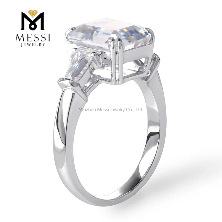 Emerald Cut Lab Diamond Ring – 14K/18K White Gold – Women's Wedding Jewelry