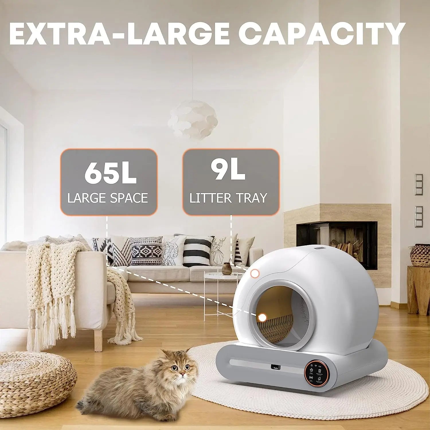 Ti Pro Smart Self-Cleaning Cat Litter Box – Enclosed, Odor-Controlled, 65L Capacity