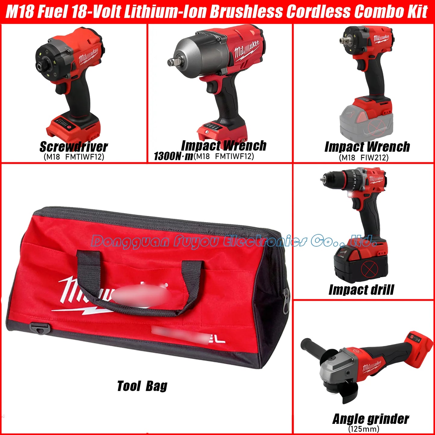 18V Red Cordless Tool Kit with Impact Wrench & 3-in-1 Drill