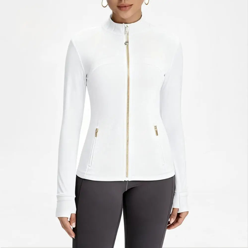Women’s Yoga Top Full Zip Jacket Gold Zipper Workout Fitness Activewear