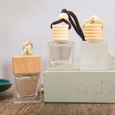 Car Diffuser Bottle – Square Glass, Wooden Cap, Screw Seal, Empty Air Freshener