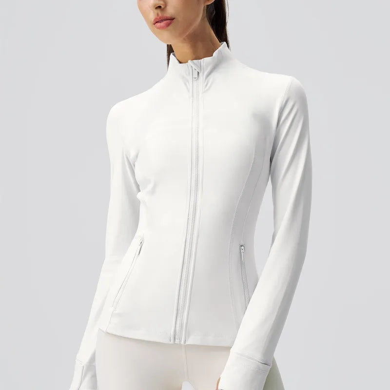 Breathable Women’s Yoga Jacket Slim Fit Stand Collar Top Gold Zipper