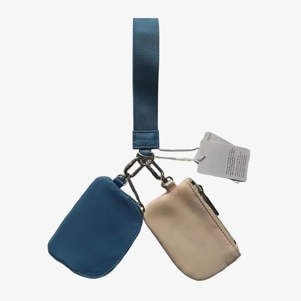 Keychain Bag Wristlet Coin Pouch Portable Simple Open Closure Storage Bag Handbag Nylon with Gold Strap