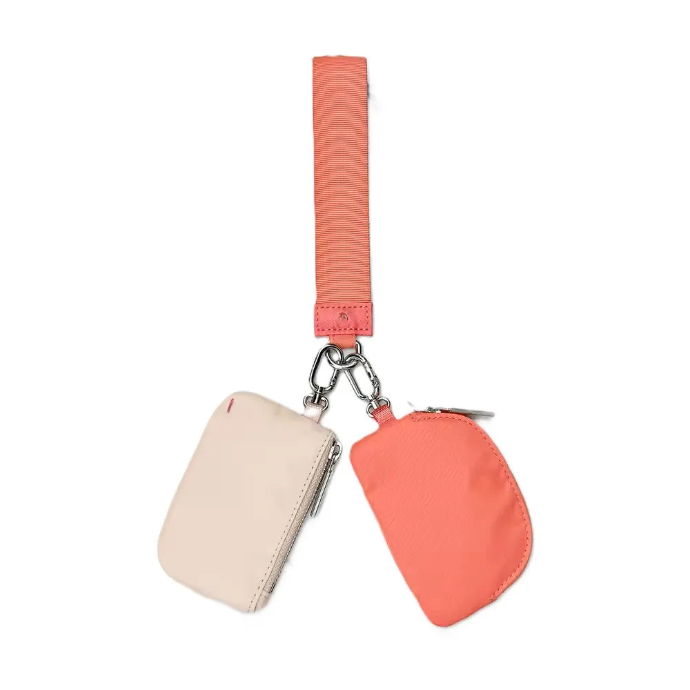 Keychain Bag Wristlet Coin Pouch Portable Simple Open Closure Storage Bag Handbag Nylon with Gold Strap