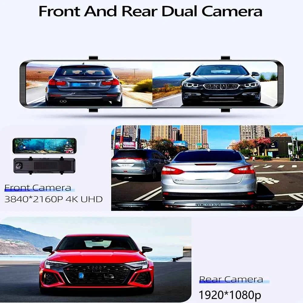 12" 4K + 1080P Dual Lens Rearview Mirror Dash Cam with WiFi GPS & Sony IMX415