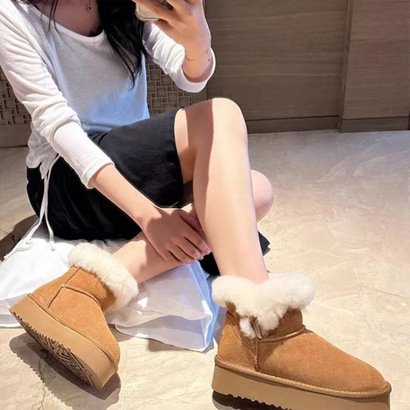 Women’s Uggs‑Style Sheepskin Cowhide Winter Boots – Non‑Slip Platform Snow Boots