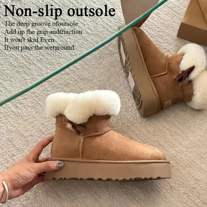 Women’s Uggs‑Style Sheepskin Cowhide Winter Boots – Non‑Slip Platform Snow Boots