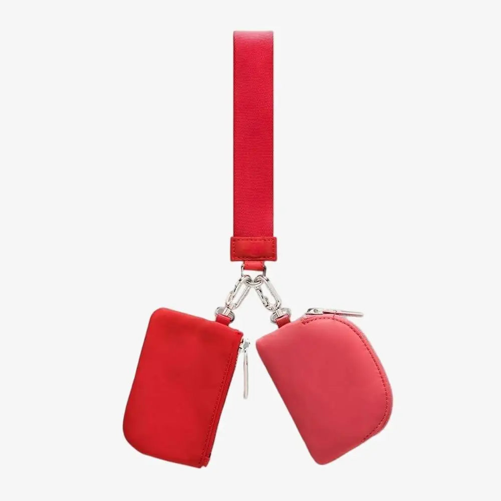 Keychain Bag Wristlet Coin Pouch Portable Simple Open Closure Storage Bag Handbag Nylon with Gold Strap
