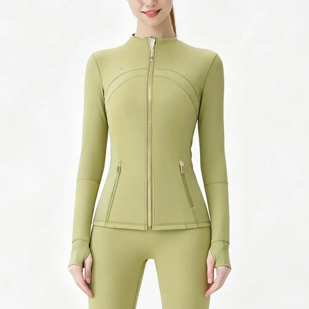 Lightweight Women’s Yoga Jacket Full Zip Gold Zipper Gym Fitness Top