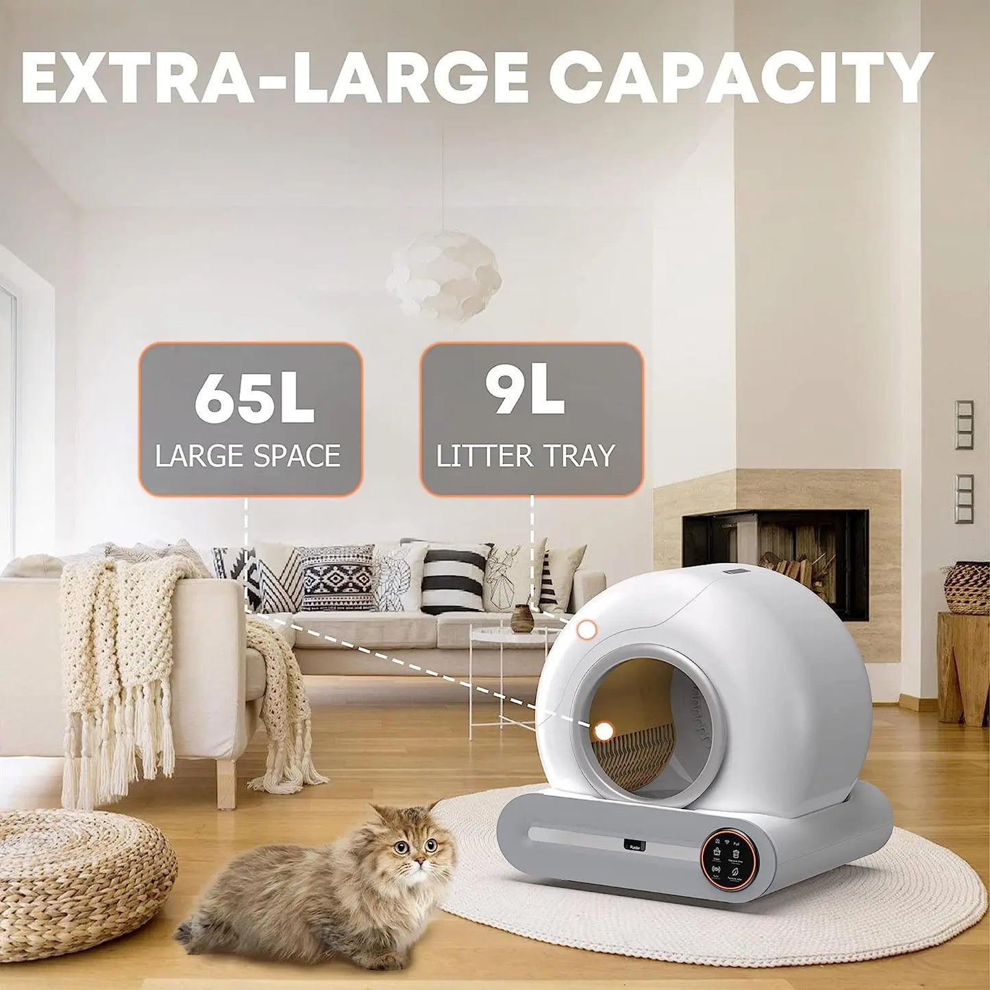 Ti Pro Smart Self-Cleaning Cat Litter Box – Enclosed, Odor-Controlled, 65L Capacity