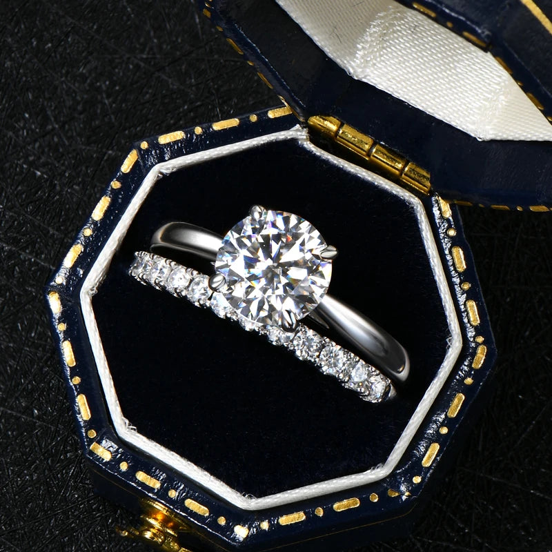 Silver 925 Solitaire Engagement Wedding Rings Stackable Eternity Bands 2 Carat All Moissanite Ring Bridal Sets for Women