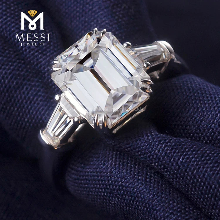 Emerald Cut Lab Diamond Ring – 14K/18K White Gold – Women's Wedding Jewelry