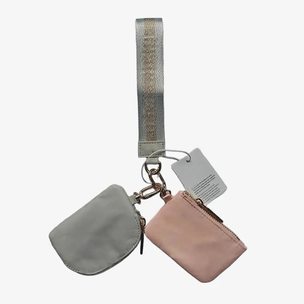 Keychain Bag Wristlet Coin Pouch Portable Simple Open Closure Storage Bag Handbag Nylon with Gold Strap